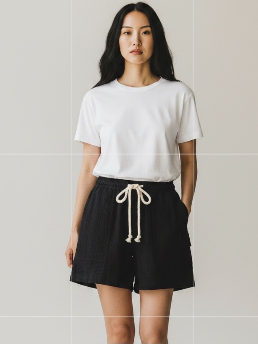 dip Black Lightweight Drawstring Shorts with White Cord